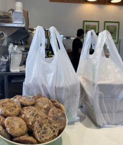 Bags of greenspot on counter
